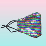 Tapabocas de lentejuelas reversibles color arcoíris